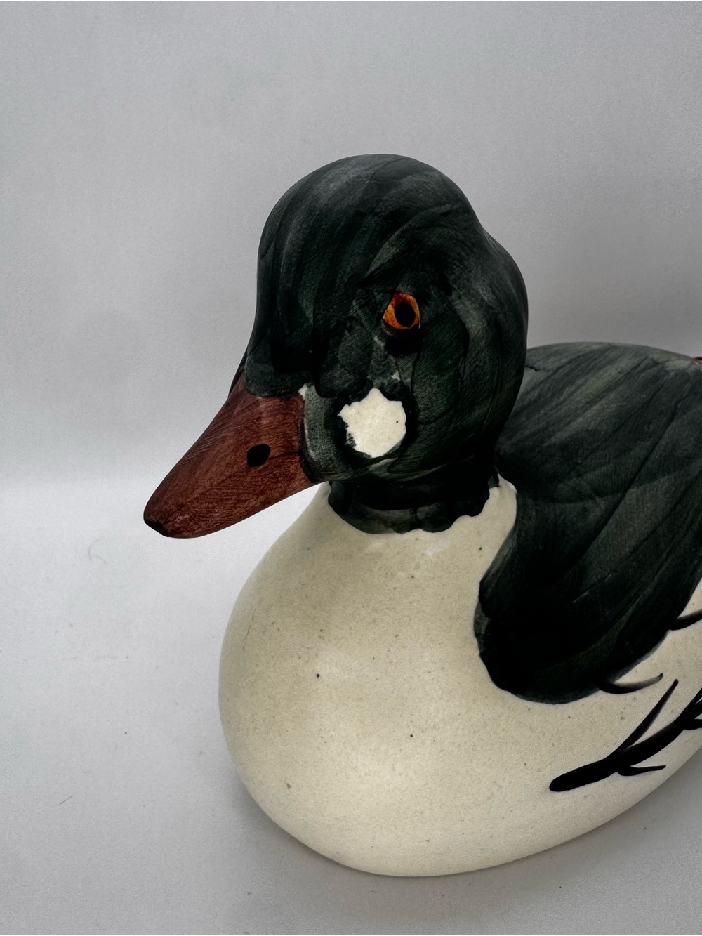 Hand-Painted Duck Decoy Home Accent in Green and Cream - Picture 3 of 8